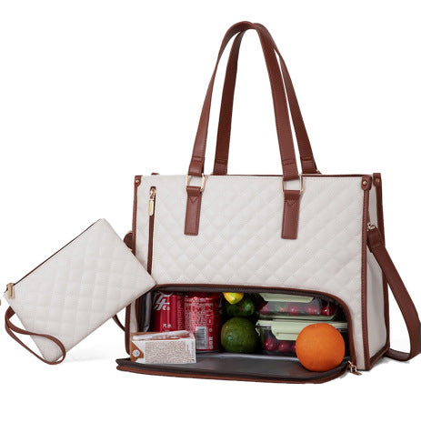 Quilted Lunch Tote Bag for Women – 2-in-1 Insulated Crossbody with Matching Wallet