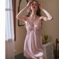 Ice Silk Lace Slip Nightgown with Built-In Chest Pad