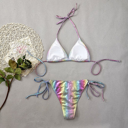 Women's Gradient Snakeskin Print Bikini Set | Bronzing Leather Two-Piece Swimsuit