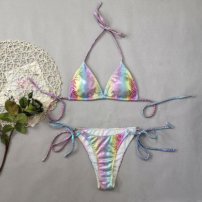 Women's Gradient Snakeskin Print Bikini Set | Bronzing Leather Two-Piece Swimsuit