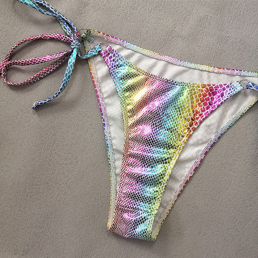Women's Gradient Snakeskin Print Bikini Set | Bronzing Leather Two-Piece Swimsuit