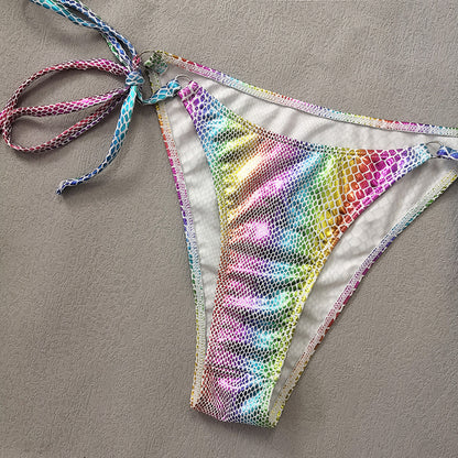 Women's Gradient Snakeskin Print Bikini Set | Bronzing Leather Two-Piece Swimsuit