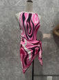 Striped One-Piece Swimsuit with Wrap Scarf — Blue & Pink, S–XL