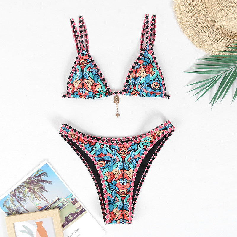 Women's Retro Print Bikini | European-Style Two-Piece Swimsuit