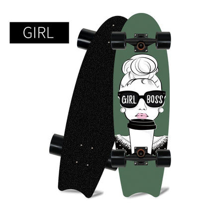 Fishtail Maple Skateboard — 21 Graphic Designs, 28" Deck