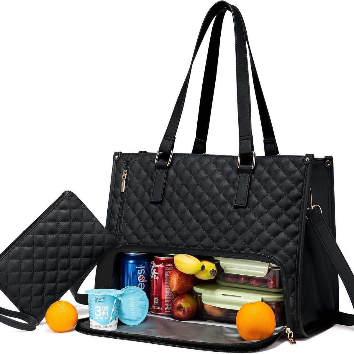 Quilted Lunch Tote Bag for Women – 2-in-1 Insulated Crossbody with Matching Wallet