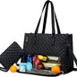 Quilted Lunch Tote Bag for Women – 2-in-1 Insulated Crossbody with Matching Wallet