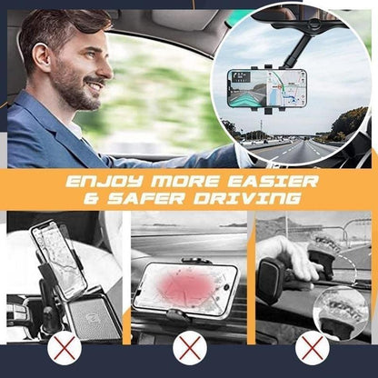 360° Rearview Mirror Phone Holder for Car – Universal Rotatable Mount