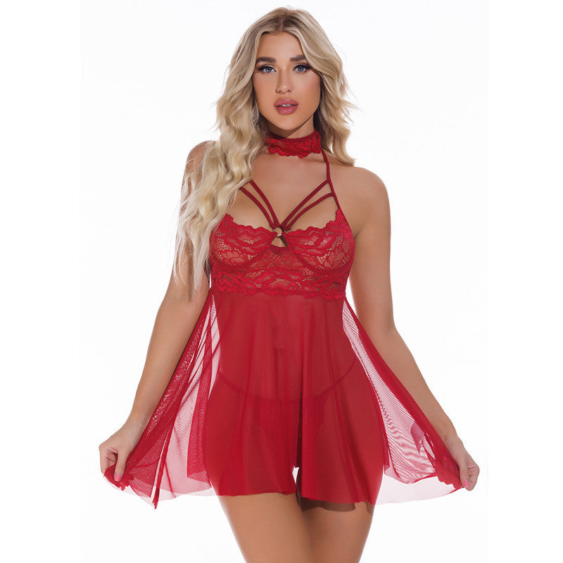 Lace Strap Nightdress Lingerie – See-Through Mini Dress, S–XXL