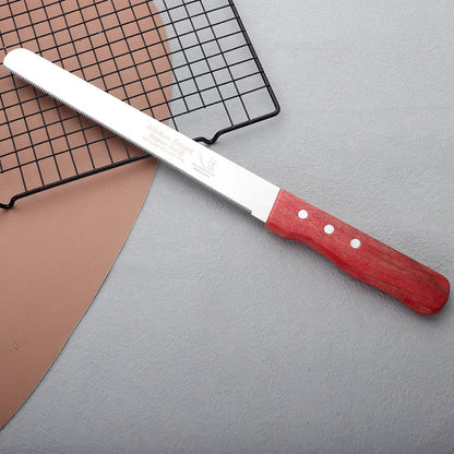 10-Inch Bread Knife Set – 3-Piece Stainless Steel, Red Wooden Handle