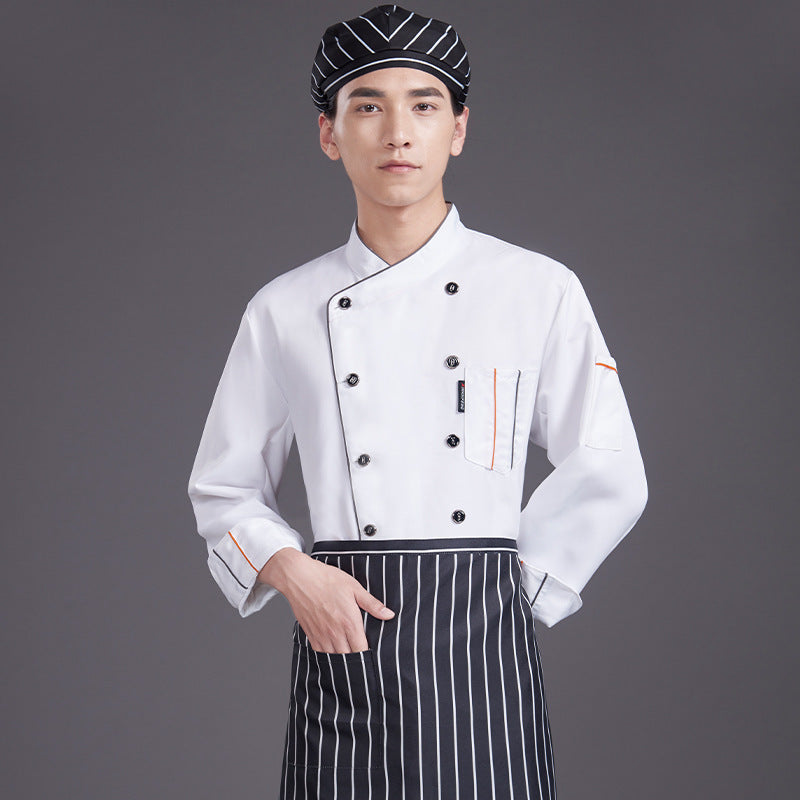 Chef Uniform with Gray Trim – Breathable Linen-Cotton Kitchen Jacket, Long & Short Sleeve