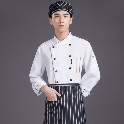 Chef Uniform with Gray Trim – Breathable Linen-Cotton Kitchen Jacket, Long & Short Sleeve