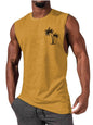 Men's Coconut Tree Embroidery Beach Tank Top – Summer Muscle Workout Shirt