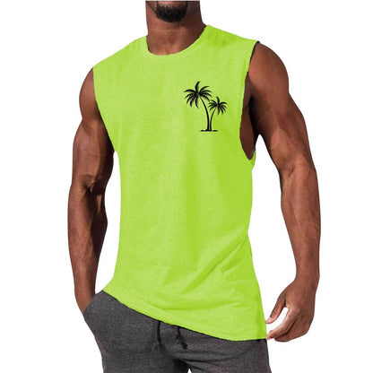 Men's Coconut Tree Embroidery Beach Tank Top – Summer Muscle Workout Shirt