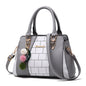 Women's Color Block Satchel Handbag – Large PU Leather Shoulder Bag with Pom-Pom Charm