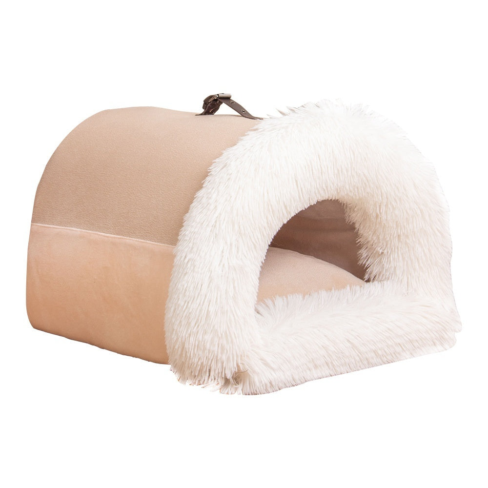 Plush Pet Nest Bed — Semi-Enclosed, 6 Styles, M & L