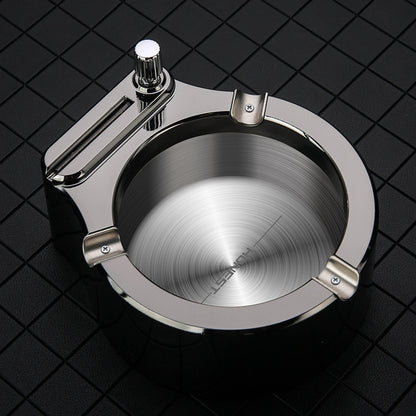 Metal Ashtray with Built-In Permanent Match Lighter – 10,000 Strike Reusable Flint