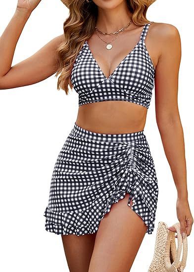 Bikini Top & Skirt Set — Tummy Coverage, 15 Prints, XS–XXL