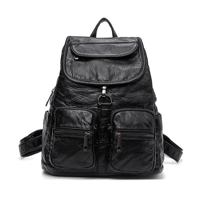 Women's Washed Vegan Leather Large Backpack – 14" Laptop Compatible