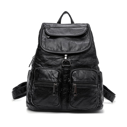 Women's Washed Vegan Leather Large Backpack – 14" Laptop Compatible
