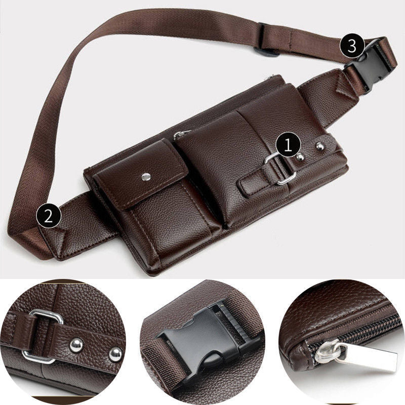 PU Leather Chest Bag – Men’s Waist Bag & Fanny Pack for Travel & Outdoors