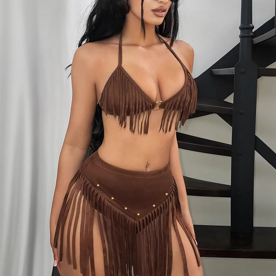 Women's 2-Piece Tassel Halter Top Set – Backless, S–XL