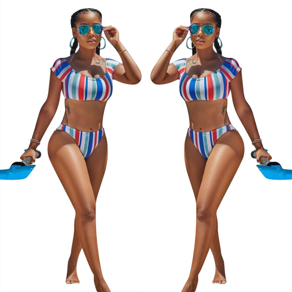Women's Striped Two-Piece Bikini Set | Split Swimsuit
