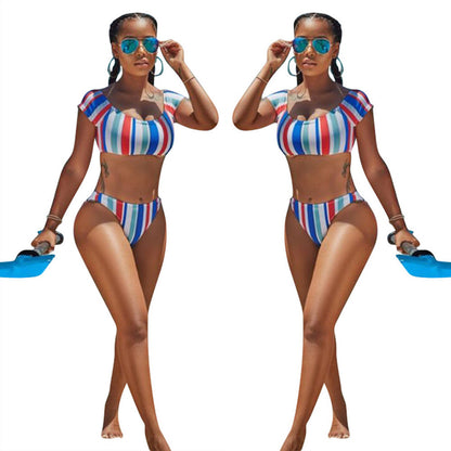 Women's Striped Two-Piece Bikini Set | Split Swimsuit