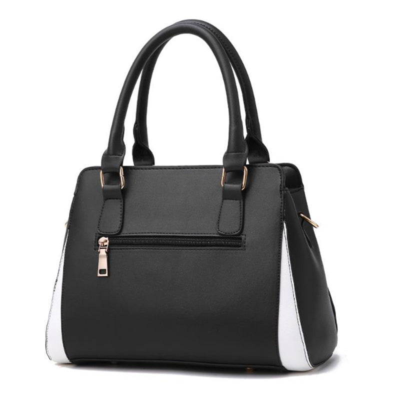 Women's Color Block Satchel Handbag – Large PU Leather Shoulder Bag with Pom-Pom Charm