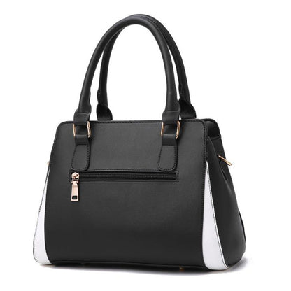 Women's Color Block Satchel Handbag – Large PU Leather Shoulder Bag with Pom-Pom Charm