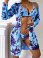 Women's Printed Mesh Three-Piece Swimsuit Set | Floral Bikini & Cover-Up