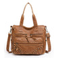 Women's Retro Washed Tote Bag – Soft Vegan-Friendly Imitation Leather Multi-Pocket Shoulder Handbag