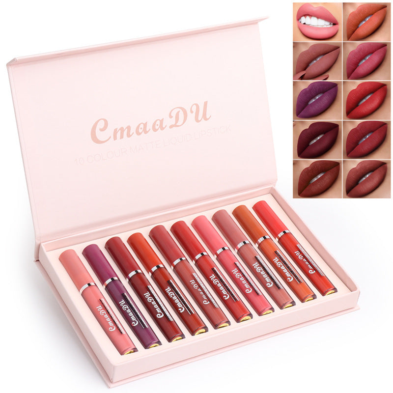 Waterproof Matte Lipstick Set — 10 Pieces, Non-Transfer