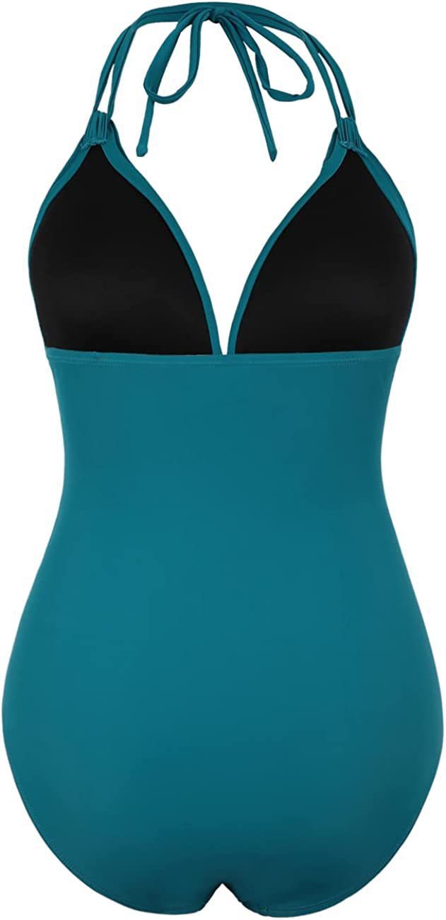 Teal and black swimsuit on a white background