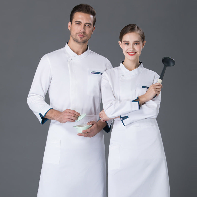 Long Sleeve Chef Coat – Unisex Cotton Kitchen Uniform | Black & White