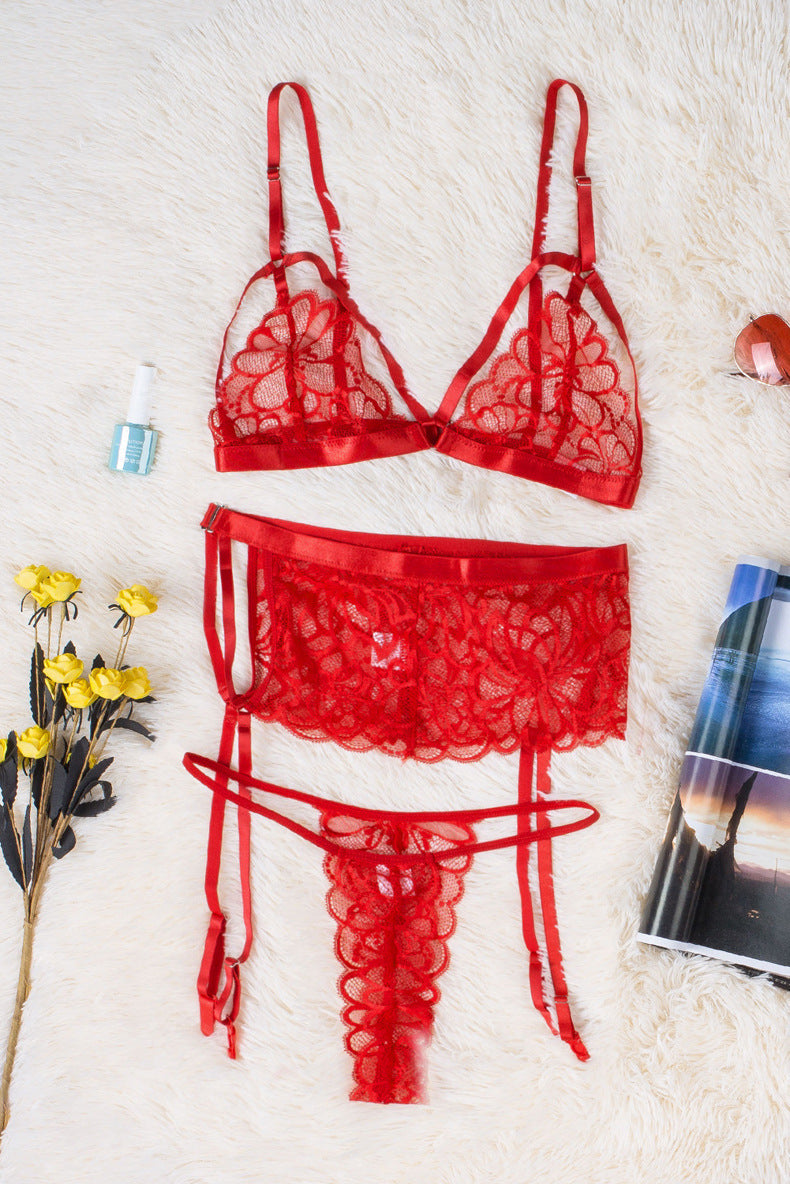 Lace Sling Lingerie 3-Piece Set | Bra, Panties & Stockings