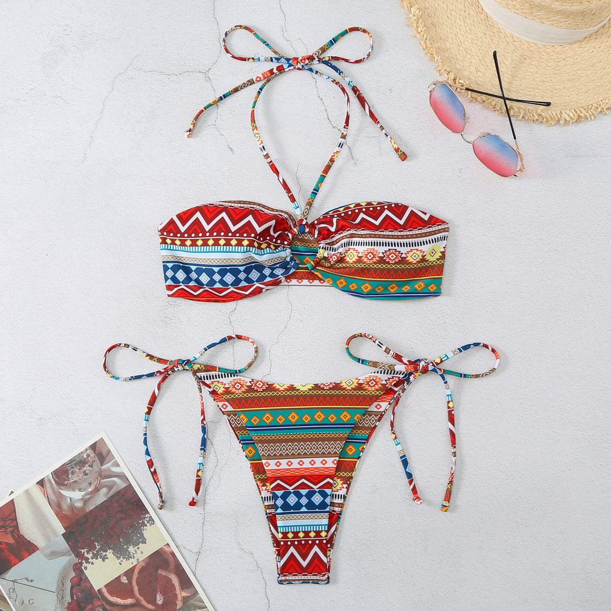 Women's Halter Plaid & Stripe Bikini Set | Two-Piece Swimsuit