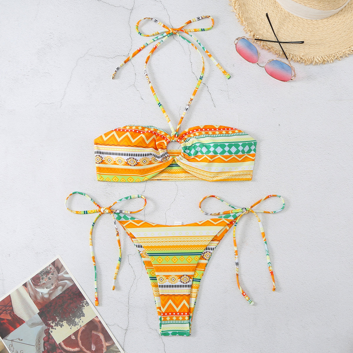 Women's Halter Plaid & Stripe Bikini Set | Two-Piece Swimsuit