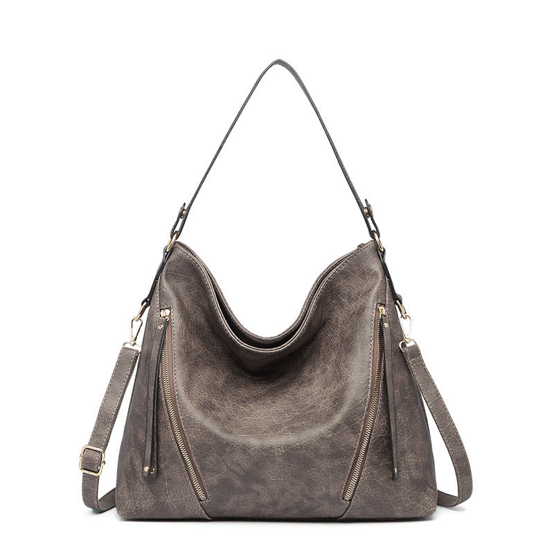 Women's Large Hobo Shoulder Bag – PU Leather Crossbody Handbag with Zipper Pockets