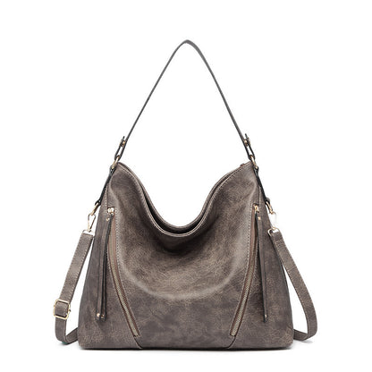 Women's Large Hobo Shoulder Bag – PU Leather Crossbody Handbag with Zipper Pockets