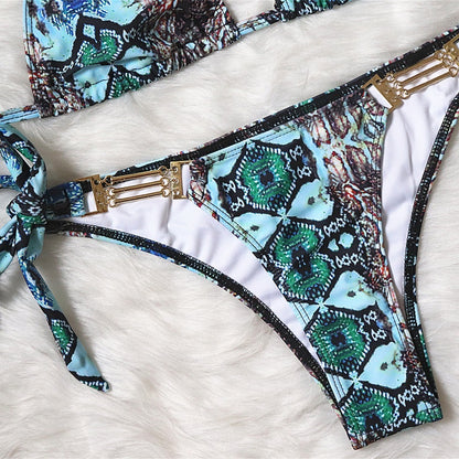 Women's Snake Print Backless Swimsuit | One-Piece & Split Bikini