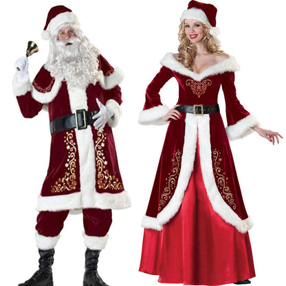 Santa Claus Couples Costume Set – Velvet Christmas Party Outfit for Men & Women