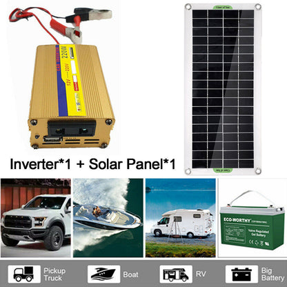 220W Inverter 100W Solar Panel Kit USB Battery Charger