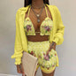 Women's Printed Three-Piece Bikini Set | Long Sleeve Cover-Up Swimsuit