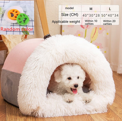 Plush Pet Nest Bed — Semi-Enclosed, 6 Styles, M & L
