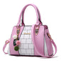 Women's Color Block Satchel Handbag – Large PU Leather Shoulder Bag with Pom-Pom Charm