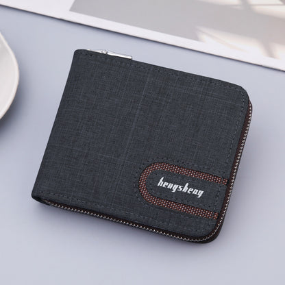 Men’s Canvas Bifold Wallet – Retro Zip Multi-Compartment Card & Cash Organizer
