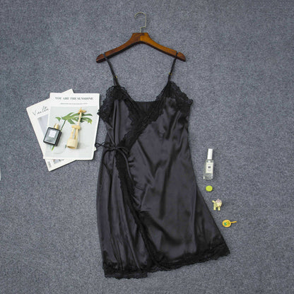 Women's Silky Satin Nightdress – Lingerie Sleepwear, S–XXXL | Black & Silver