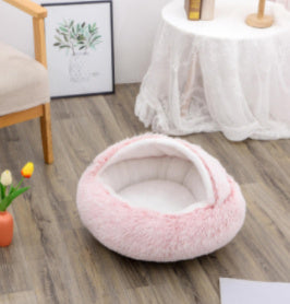 Round Plush Pet Bed — Warm Winter Bed for Cats & Dogs
