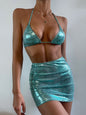 Women's 3-Piece Halter Bikini Set with Cover-Up Skirt | 8 Colors, S–L